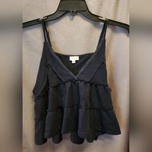 POL Women's Blue Ruffle Tank Top - Navy BLUE